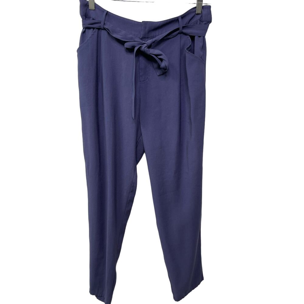 Bishop + Young Belted Trouser Pants High Rise Straight Leg Purple Womens Size L